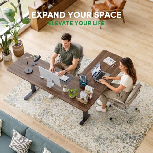 FEZIBO 75" x 63" L-Shaped Standing Desk - Adjustable Corner Desk L Shape, L-Shaped Adjustable Desk with Splice Board, L Shape Standing Desk, Black Walnut - color: Black Walnut, size: 75x63