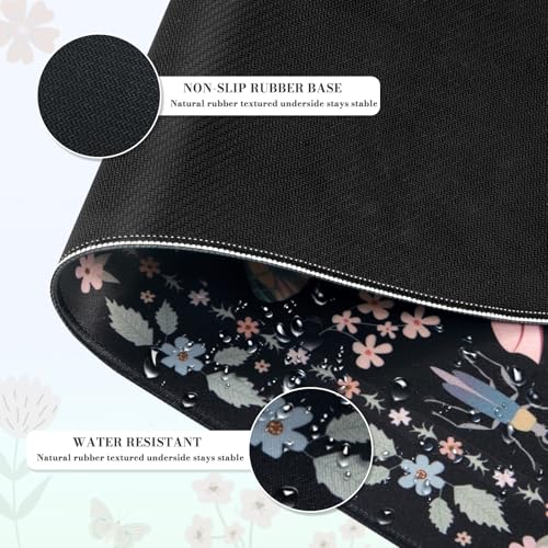 iCasso Black Large Mouse Pad, Desk Matt for Desktop, Insects | XXL Desk Mat for Keyboard and Mouse, Anti-Slip Big Mousepad Computer Mat with Stitched Edges - color: Insect-black