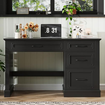 Vabches Farmhouse 47" Executive Desk with A File Drawer, Pure Black - color: Pure Black, size: Style 3