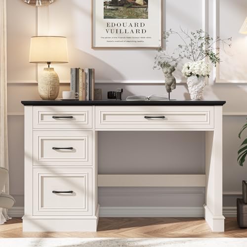 Halitaa Farmhouse 47" Executive Desk with 3 Drawers, Black | Workstation Computer Desk with Adjustable File Drawer for Home Office, Study.