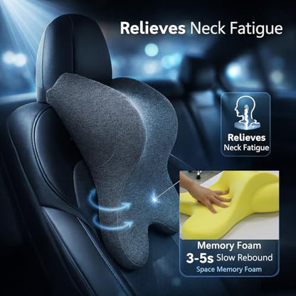 Car Neck Pillow for Driving Gaming Chair Headrest Pillow Office Chair Neck Pillow Ergonomic Design Double Straps Design Suitable for Different Heights - color: Dark Grey
