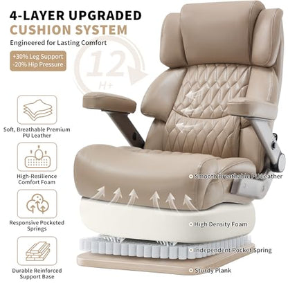 700lbs Big and Tall Office Chair, Large Heavy Duty Computer Desk Chair - color: Khaki