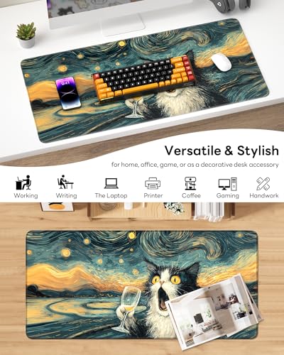 Mouse Pad 31.5x15.7in Large Desk Mat Non-Slip for Office - color: Shocked Cat, size: 31.5" x 15.7"
