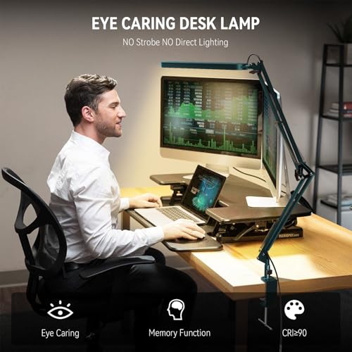 SKYLEO Desk Lamp - LED Desk Light - 5 Color Modes X 11 Brightness Levels - Adjustable Swing Arm - Timmer & Memory Function - 12W Lamp for Desk - Green - style: Green swing arm