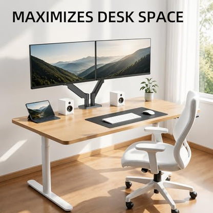 Heavy Duty Dual Monitor Arm Desk Mount Gas Spring for 13-32 Inch Screens | Full Motion Dual Monitor Stand, VESA 75x75/100x100, 4.4-19.8 lbs Capacity Per Arm, C-Clamp and Grommet Mount - size: Dual Arm