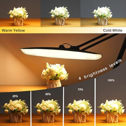 20-Inch LED Desk Lamp with Clamp, 20W 2200LM, Black CCT | 182 SMD LEDs provide eye-caring, flicker-free lighting with 4 brightness levels and 3 color temperatures - size: BLACK-CCT-Non Protective