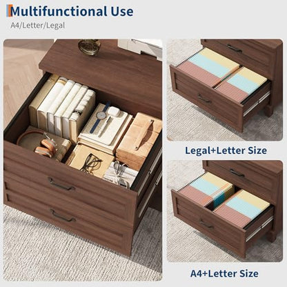 Garvee 2 Drawer Farmhouse Lateral File Cabinet for Home Office, Deep Filing Drawers Fit Legal Letter & A4 Hanging Files, Wide Storage Cabinet with Heavy-Duty Frame & Spacious Top, Retro Brown