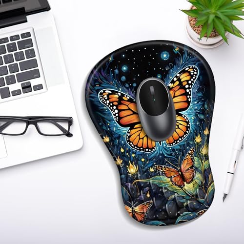 YIWEI Ergonomic Mouse Pad with Wrist Rest for Carpal Tunnel Pain Relief - color: Butterfly
