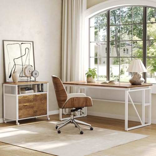 LITTLE TREE 63-Inch Office Desk with 31.5-Inch Lateral File Cabinet, Study Writing Desk Computer Desk for Home Office - color: Rustic