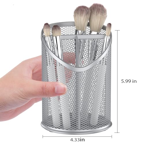 Delifox 2 Pack Pen Holder Mesh Round Pencil (Silver) - color: silver