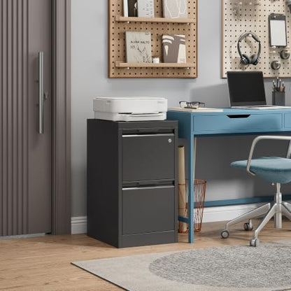 2 Drawer File Cabinet with Lock, Metal Vertical Small File Cabinet - color: Black, size: 2 Drawer - Vertical