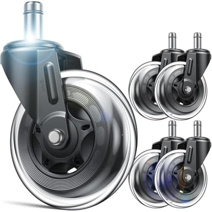 Office Chair Wheels Replacement, 3" Heavy Duty Rubber Caster Wheels for Hardwood Floors and Carpet, Quiet & Safe Wheels for Rolling Chair Set of 5, Easy Installation with Universal Fit