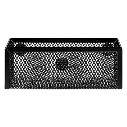 Amazon Basics Magnetic Storage Baskets, Mesh Organizers for Office Supplies and Workspace, 6" x 2.5" x 2.2", Black, 3-Pack - style: Magnetic Storage Bin