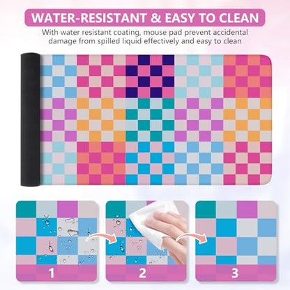 iCasso Desk Matt for Desktop, Cute Desk Pad Mat, Colour Checkered | XXL Large Mouse Pad, Anti-Slip Big Mousepad with Stitched Edges, Keyboard Pad Mouse Mat for Computer - color: Colour Checkered