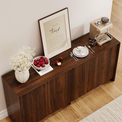 63" Sideboard Buffet Cabinet with Storage, Buffet Sideboard Cabinet with 4 Doors & Adjustable Shelves, Modern Coffee Bar Console Table for Living Room, Kitchen, Entryway - color: Walnut