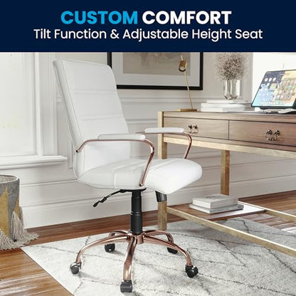 Flash Furniture Mid-Back LeatherSoft Executive Chair, White/Rose Gold - color: White Leathersoft/Rose Gold Frame