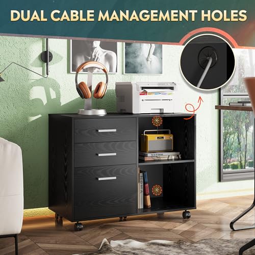 DEVAISE Wood File Cabinet, 3 Drawer Lateral Filing Cabinet Black - color: Black