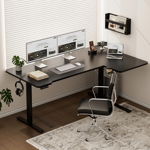 Acrolix L Shaped Electric Standing Desk, 71x43.5 Inch Reversible, Black | 176 lb capacity,28.3-46.4" height,3 memory presets,quiet <45dB motor,cup holder&hook,home office gaming corner desk - color: Black, size: 71