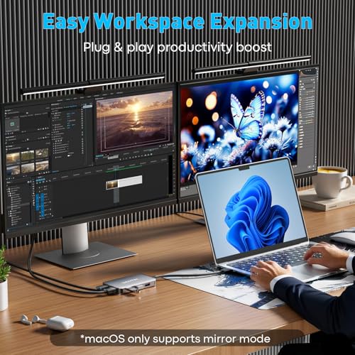UANTIN 6-in-1 USB C Hub, Type C to Dual HDMI Adapter 4K@60Hz