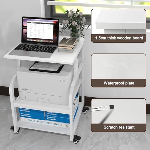 Natwind 3 Tier Large Printer Stand, 24"x20", with Charging Station,White - color: White