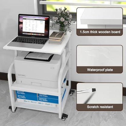 Natwind 3 Tier Large Printer Stand, 24"x20", with Charging Station,White - color: White