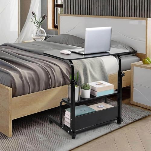 Adjustable Height Mobile Computer Desk with Wheels Black 31.5X15.7 Inches - color: Modern Black