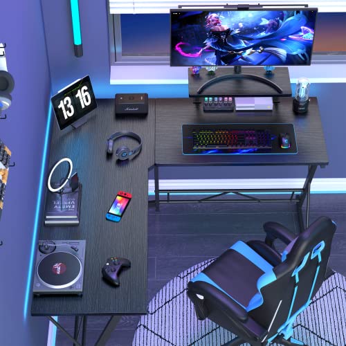 Mr IRONSTONE L Shaped Gaming Desk Corner Computer Desk, Home Office Desks Writing Workstation with Large Monitor Stand, Easy to Assemble (Black,51 Inch) - color: Pure Black, size: 51Inch