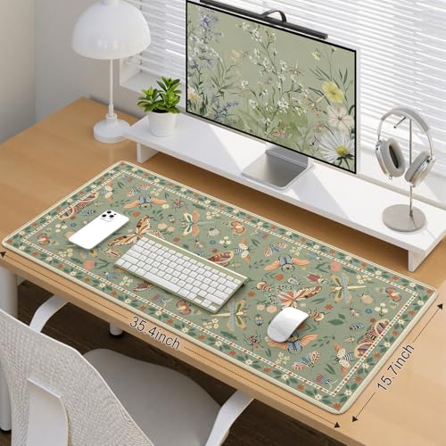 iCasso Green Large Mouse Pad, Desk Matt for Desktop | XXL Desk Mat for Keyboard and Mouse, Anti-Slip Big Mousepad Computer Mat with Stitched Edges - color: Insect-green