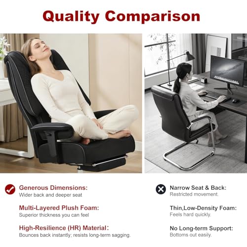 EXCEBET Big and Tall Office Chair 400lbs Wide Seat, Leather High Back Executive Office Chair with Lumbar Support, Ergonomic Chairs Padded Armrests & Thick Cushion (Mesh Dark Black) - color: Mesh Dark Black