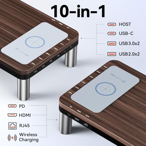 TobenONE MacBook Docking Station 10 in 1 (Monitor Stand, Wireless Charging) | 4K@60Hz HDMI Display, 100W Power Supply, 5 USB Ports, for Dell/Lenovo/HP/MacBook Desktop Accessories Desk, Clutter-Free