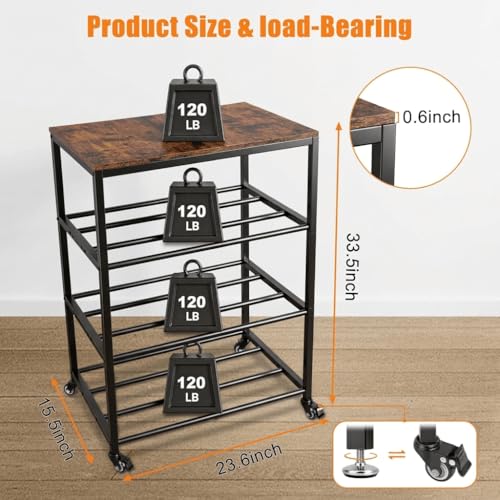 3D Printer Stand with Filament Storage, 4-Tier 3D Printer Table Cart Filament Storage Rack with Wheels, Heavy Duty Metal 3D Printer Desk Shelf for Studio Garage Office Workshop
