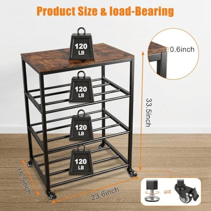 3D Printer Stand with Filament Storage, 4-Tier 3D Printer Table Cart Filament Storage Rack with Wheels, Heavy Duty Metal 3D Printer Desk Shelf for Studio Garage Office Workshop