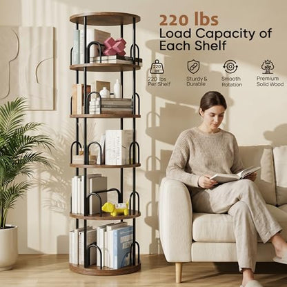 5 Tier Rotating Bookshelf Tower Spinning Bookshelf - color: Black, size: 5 Tiers