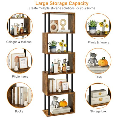 IBUYKE 6-Tier Tall Bookshelf,S-Shaped Geometric Bookcase,Brown WBC016H - color: Rustic Brown, size: 6 Tier