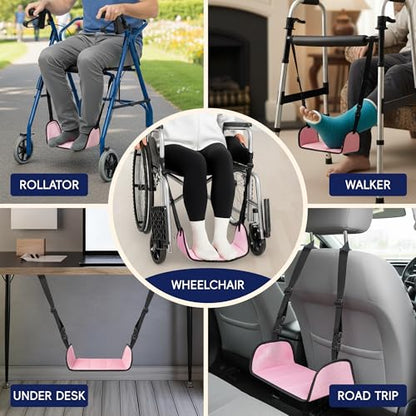 SPRING SEAON Wheelchair Foot Rest Hammock, Adjustable Leg Support Foot Sling with Soft Padded Base, Anti-Squeeze Footrest Replacement for Wheelchairs, Essential Wheelchair Accessories (Pink) - color: Pink