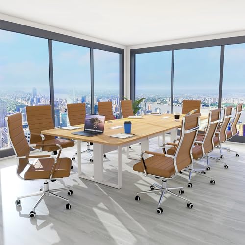 Home Office Chair Ribbed, Modern Leather Conference Waiting Room Chairs,Ergonomic Office Desk Chair, High Back Executive Computer Chair, Adjustable Swivel Chair with Arms,Brown - color: Classic Brown