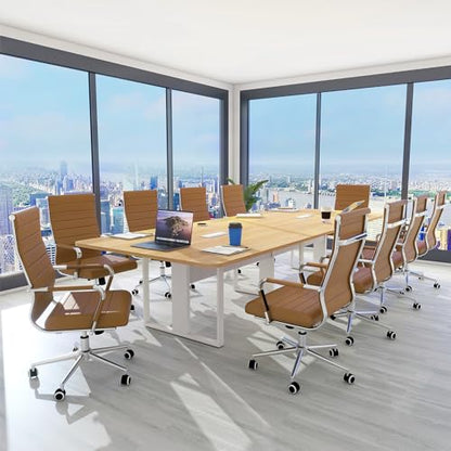 Home Office Chair Ribbed, Modern Leather Conference Waiting Room Chairs,Ergonomic Office Desk Chair, High Back Executive Computer Chair, Adjustable Swivel Chair with Arms,Brown - color: Classic Brown