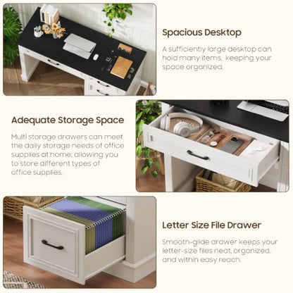Halitaa Farmhouse 47" Executive Desk with File Drawer, Black Brown - color: Black, size: Style 2