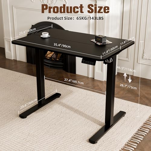 Small Standing Desk, 35"x24" Height Adjustable Sit-Stand Home Office, Black | Electric Adjustable Standing Desk, Sit to Stand Computer Office Desk with Splice Board, Memory Preset, Lifts 28.7''-46.5" - color: Black, size: 35 inch