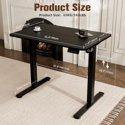 Small Standing Desk, 35"x24" Height Adjustable Sit-Stand Home Office, Black | Electric Adjustable Standing Desk, Sit to Stand Computer Office Desk with Splice Board, Memory Preset, Lifts 28.7''-46.5" - color: Black, size: 35 inch