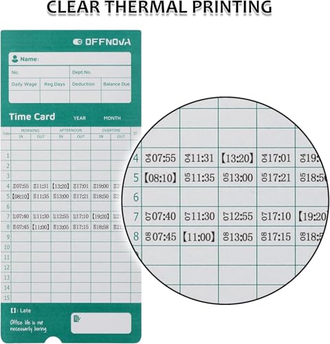 OFFNOVA Thermal Employee Time Cards, Monthly Double-Sided Punch Cards, 3.3" x 7.3", Auto Sensing & Auto Mark Late/Early Leave, 100 Pack for Office Time Clock - size: 100PCS