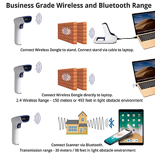 ScanAvenger Wireless Portable 1D with Stand Bluetooth Barcode Scanner: Hand Scanner 3-in-1, Cordless, Rechargeable Scan Gun for Inventory - USB Barcode Reader (1D Only with Next Gen Stand) - style: 1D With Next Gen Stand