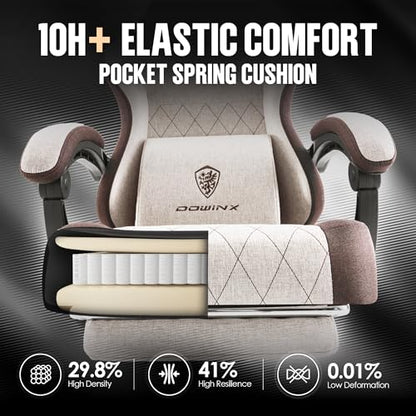 Dowinx Gaming Chair Fabric with Pocket Spring Cushion, High Back Ergonomic Computer Chair with Footrest for Adults, Massage Lumbar Support Swivel Game Chair for Office Gaming 300LBS, Brown - color: Brown