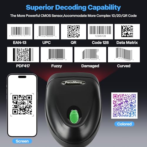 Bluetooth 1D&2D Barcode Scanner, 3-in-1 Bluetooth & USB Wired & 2.4G Wireless QR Barcode Reader, PDF417 Data Matrix Handheld Bar Code Scanner Work with Windows, Android, iOS (TM-10B) - color: Blue
