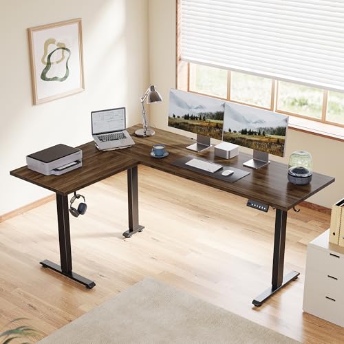 Agilestic L Shaped Standing Desk 63 inch Adjustable Height, Electric Corner Standing Desk, Sit Stand Computer Table with Splice Board, Dark Walnut - color: Dark Walnut, size: 63x48 Inch