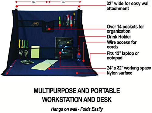 Mini Portable Standing Desk, Workbench, Work Station, Storage for Jobsite, Garage, Office, Shop, Hanging Work Surface, Black (WS3700) - style: Small, 20+ Pockets