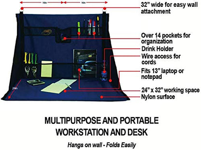 Mini Portable Standing Desk, Workbench, Work Station, Storage for Jobsite, Garage, Office, Shop, Hanging Work Surface, Black (WS3700) - style: Small, 20+ Pockets