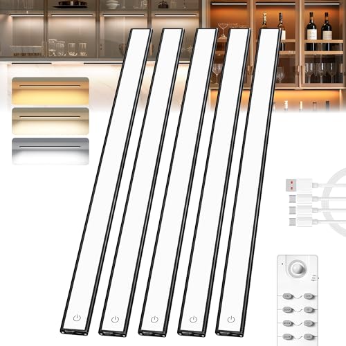 Under Cabinet Lighting,204 LED Wireless Motion Sensor Light Indoor, Rechargeable Closet Lights Battery Operated,Dimmable & 3 Color Temps,Magnetic Under Counter Lights for Kitchen, Closet (60CM,5Pack) - size: 60CM-5PCS