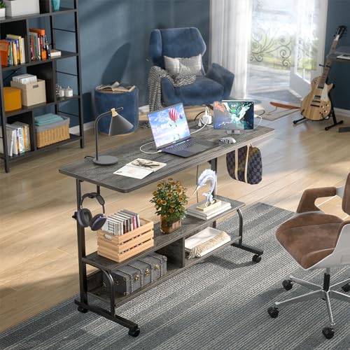 Armocity 47" Rolling Standing Desk with Charging Station for Couch Bed - color: Grey Oak, size: 47''