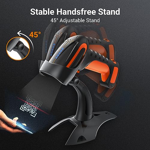 Tera Barcode Scanner Wireless with Stand: Industrial Drop-Resistant Orange | IP66, BT 2.4G USB, 640*480 CMOS Global, 1D 2D QR Reader, 650 Scans/Sec, 2500mAh, Warehouse Logistics Retail Library School